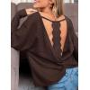 CUPSHE Women Open Back Long Sleeve Tops Trendy Going Out Casual Basic Shirts(Coffee)