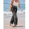 CUPSHE Women Pants Abstract Smocked Waist Long Pant Wide Leg Pant Casual(Black)