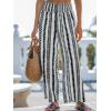 CUPSHE Women Pants Abstract Smocked Waist Long Pant Wide Leg Pant Casual(Black Stripes)
