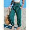 CUPSHE Women Pants Smocked Pockets Waist Wide Leg Ruffle Loose Fit Pant Casual Beach Green M