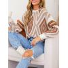 CUPSHE Women Round Neck Sweater Knit Geometric Patterned Casual Tops Long Sleeves Sweaters(Brown)