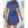 CUPSHE Women Summer Dresses Drawstring Button Front Short Sleeve V Neck Mini Dress Short Sleeve Sundress(Blue)