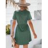 CUPSHE Women Summer Dresses Drawstring Button Front Short Sleeve V Neck Mini Dress Short Sleeve Sundress(Dark Green)