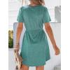 CUPSHE Women Summer Dresses Drawstring Button Front Short Sleeve V Neck Mini Dress Short Sleeve Sundress(Green)