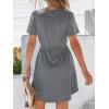 CUPSHE Women Summer Dresses Drawstring Button Front Short Sleeve V Neck Mini Dress Short Sleeve Sundress(Grey)
