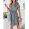 CUPSHE Women Summer Dresses Drawstring Button Front Short Sleeve V Neck Mini Dress Short Sleeve Sundress(Light Blue)