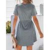 CUPSHE Women Summer Dresses Drawstring Button Front Short Sleeve V Neck Mini Dress Short Sleeve Sundress(Light Blue)