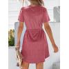 CUPSHE Women Summer Dresses Drawstring Button Front Short Sleeve V Neck Mini Dress Short Sleeve Sundress(Red)