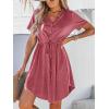 CUPSHE Women Summer Dresses Drawstring Button Front Short Sleeve V Neck Mini Dress Short Sleeve Sundress(Red)