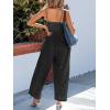 CUPSHE Women Summer Jumpsuit with Pocket Square Neck Spaghetti Strap Smocked Bodice Backless Overall Wide Leg Casual Romper(Black)