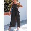 CUPSHE Women Summer Jumpsuit with Pocket Square Neck Spaghetti Strap Smocked Bodice Backless Overall Wide Leg Casual Romper(Black)