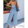 CUPSHE Women Summer Jumpsuit with Pocket Square Neck Spaghetti Strap Smocked Bodice Backless Overall Wide Leg Casual Romper(Blue)