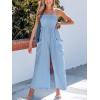 CUPSHE Women Summer Jumpsuit with Pocket Square Neck Spaghetti Strap Smocked Bodice Backless Overall Wide Leg Casual Romper(Blue)