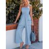 CUPSHE Women Summer Jumpsuit with Pocket Square Neck Spaghetti Strap Smocked Bodice Backless Overall Wide Leg Casual Romper(Blue)