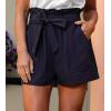 CUPSHE Women Summer Shorts with Pockets Bowknot Tie Waist Wide Leg Short High Waisted Casual Beach Vacation Outfits(Navy Blue)