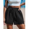 CUPSHE Women Swim Cover Up Shorts 100% Cotton Casual Beach Shorts with Side Pockets(Black)