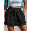 CUPSHE Women Swim Cover Up Shorts 100% Cotton Casual Beach Shorts with Side Pockets(Black)