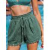 CUPSHE Women Swim Cover Up Shorts 100% Cotton Casual Beach Shorts with Side Pockets(Dark Green)