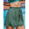 CUPSHE Women Swim Cover Up Shorts 100% Cotton Casual Beach Shorts with Side Pockets(Dark Green)