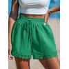 CUPSHE Women Swim Cover Up Shorts 100% Cotton Casual Beach Shorts with Side Pockets(Green)