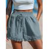 CUPSHE Women Swim Cover Up Shorts 100% Cotton Casual Beach Shorts with Side Pockets(Light Blue)