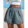 CUPSHE Women Swim Cover Up Shorts 100% Cotton Casual Beach Shorts with Side Pockets(Light Blue)