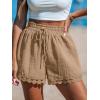 CUPSHE Women Swim Cover Up Shorts 100% Cotton Casual Beach Shorts with Side Pockets(Light Brown)
