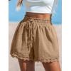 CUPSHE Women Swim Cover Up Shorts 100% Cotton Casual Beach Shorts with Side Pockets(Light Brown)