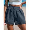 CUPSHE Women Swim Cover Up Shorts 100% Cotton Casual Beach Shorts with Side Pockets(Navy)