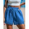 CUPSHE Women Swim Cover Up Shorts 100% Cotton Casual Beach Shorts with Side Pockets(Royal Blue)
