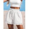 CUPSHE Women Swim Cover Up Shorts 100% Cotton Casual Beach Shorts with Side Pockets(White)