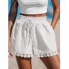 CUPSHE Women Swim Cover Up Shorts 100% Cotton Casual Beach Shorts with Side Pockets(White)