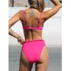 CUPSHE Women Swimsuit Bikini Set High Waisted Push Up Cheeky Drawstring Two Piece Bathing Suit(Hot Pink)