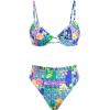 CUPSHE Women Swimsuit Bikini Set High Waisted Push Up Cheeky Drawstring Two Piece Bathing Suit(Indigo Blue/Fruit)