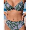 CUPSHE Women Swimsuit Bikini Set High Waisted Push Up Cheeky Drawstring Two Piece Bathing Suit(Olive Green/Purple)