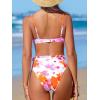 CUPSHE Women Swimsuit Bikini Set High Waisted Push Up Cheeky Drawstring Two Piece Bathing Suit(White/Orange)