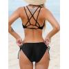 CUPSHE Women Swimsuit Bikini Set Two Piece Bathing Suit Criss Cross Back Strappy Side with Double Spaghetti Straps(Black)