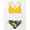 CUPSHE Women Swimsuit Bikini Set Two Piece Bathing Suit Criss Cross Back Strappy Side with Double Spaghetti Straps(Lemon Yellow/Lemon)