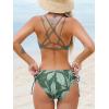 CUPSHE Women Swimsuit Bikini Set Two Piece Bathing Suit Criss Cross Back Strappy Side with Double Spaghetti Straps(Sage Green / Tropical)