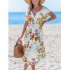 CUPSHE Women Swimsuit Cover Up Midi V Neck Short Sleeve Tropical Beach Coverup Dress(Beige Floral)
