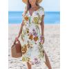 CUPSHE Women Swimsuit Cover Up Midi V Neck Short Sleeve Tropical Beach Coverup Dress(Beige Floral)