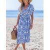 CUPSHE Women Swimsuit Cover Up Midi V Neck Short Sleeve Tropical Beach Coverup Dress(Blue Floral)