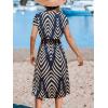 CUPSHE Women Swimsuit Cover Up Midi V Neck Short Sleeve Tropical Beach Coverup Dress(Navy Block)