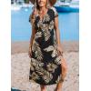 CUPSHE Women Swimsuit Cover Up Midi V Neck Short Sleeve Tropical Beach Coverup Dress(White Leaf)