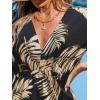 CUPSHE Women Swimsuit Cover Up Midi V Neck Short Sleeve Tropical Beach Coverup Dress(White Leaf)