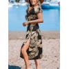 CUPSHE Women Swimsuit Cover Up Midi V Neck Short Sleeve Tropical Beach Coverup Dress(White Leaf)