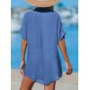 CUPSHE Women Swimsuit Cover Up V Neck Short Sleeve Button Front Beach Coverup Shirt Dress(Azure Color)