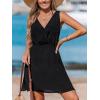 CUPSHE Women Swimsuit Cover Up V Neck Wrap Beach Swimwear Coverup Dress(Black)