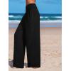 CUPSHE Women Swimsuit Cover Ups Pants High Waist Smokced Wide Leg Beach Vacation Outfits(Black)