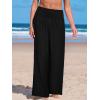 CUPSHE Women Swimsuit Cover Ups Pants High Waist Smokced Wide Leg Beach Vacation Outfits(Black)